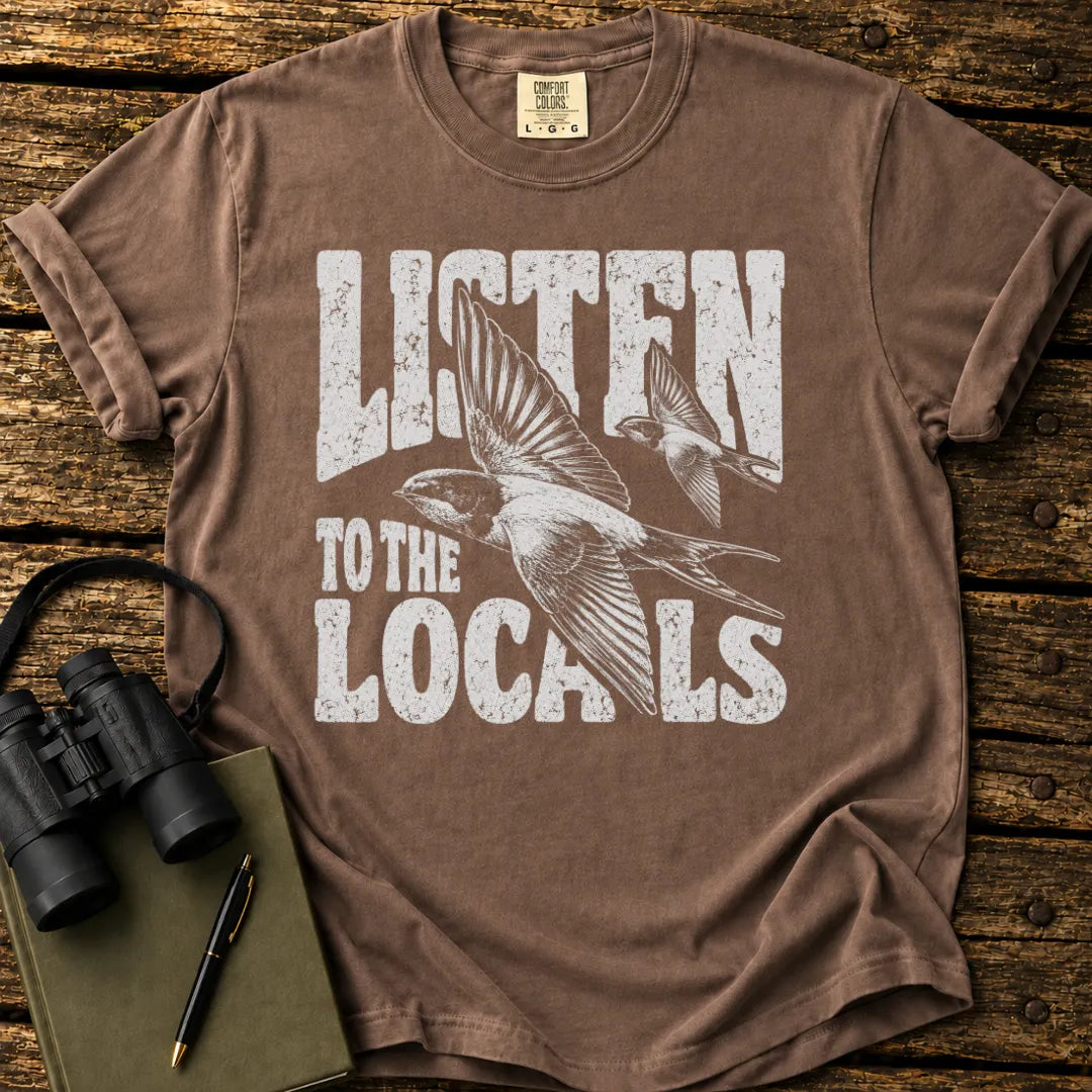Illustrated Swallow design on a retro-style birdwatching t-shirt