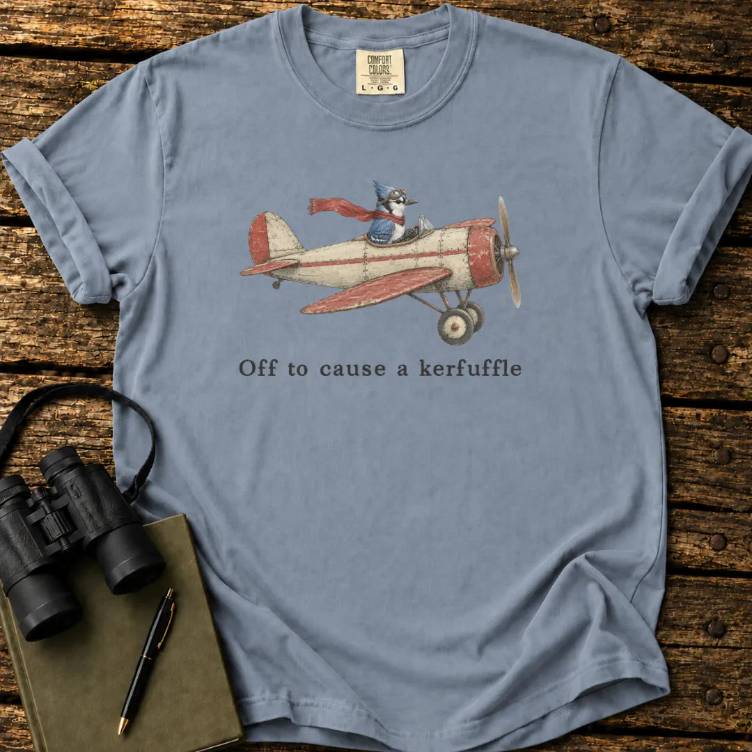 Illustrated Blue Jay design on a retro-style birdwatching t-shirt