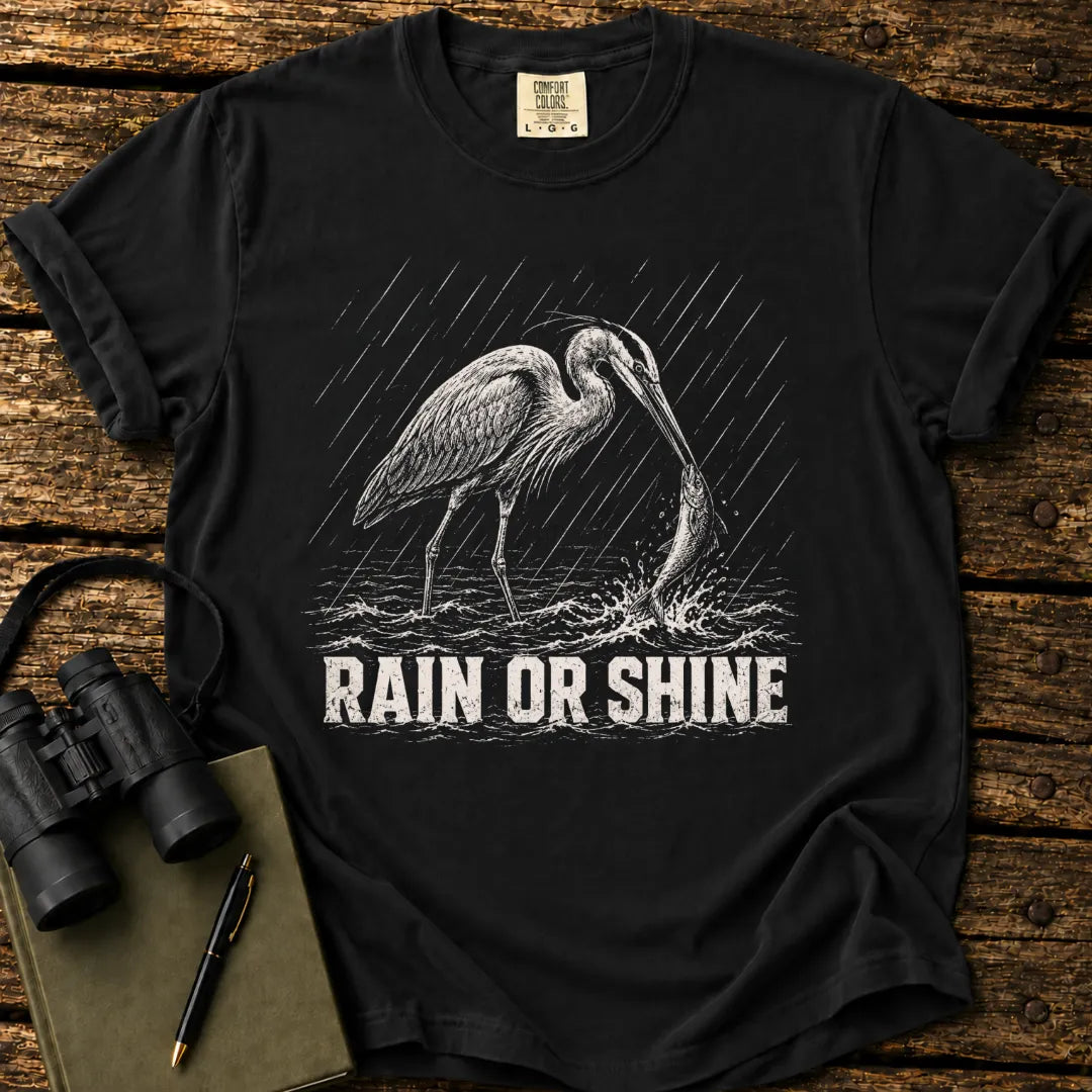 Illustrated Great Blue Heron design on a retro-style birdwatching t-shirt