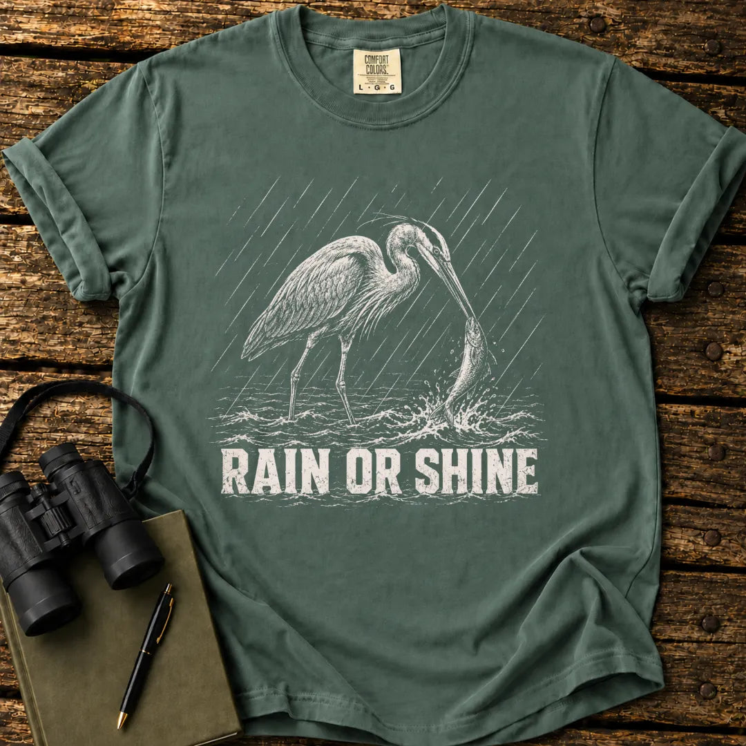 Illustrated Great Blue Heron design on a retro-style birdwatching t-shirt