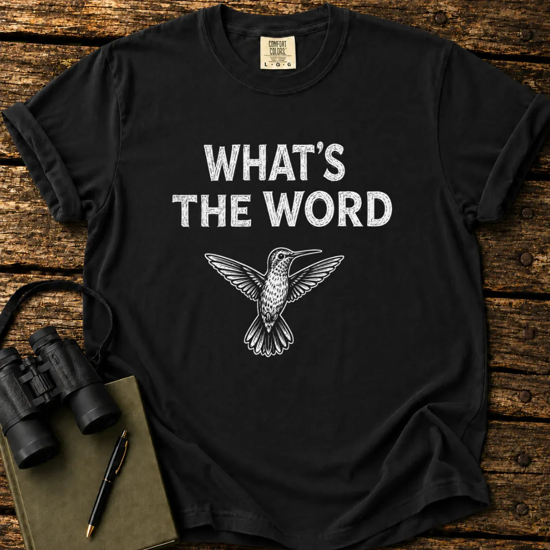 Illustrated Hummingbird design on a retro-style birdwatching t-shirt