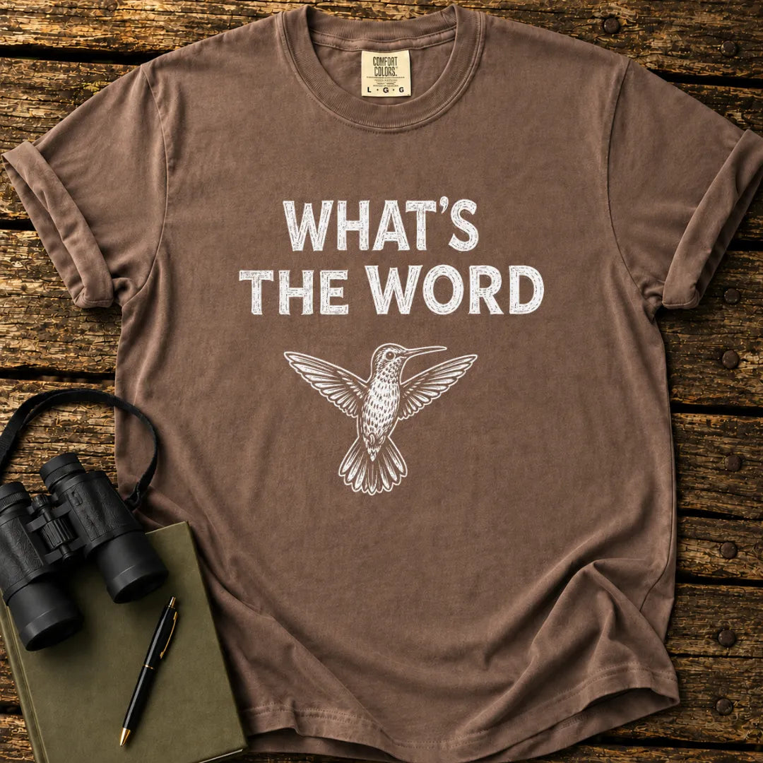 Illustrated Hummingbird design on a retro-style birdwatching t-shirt