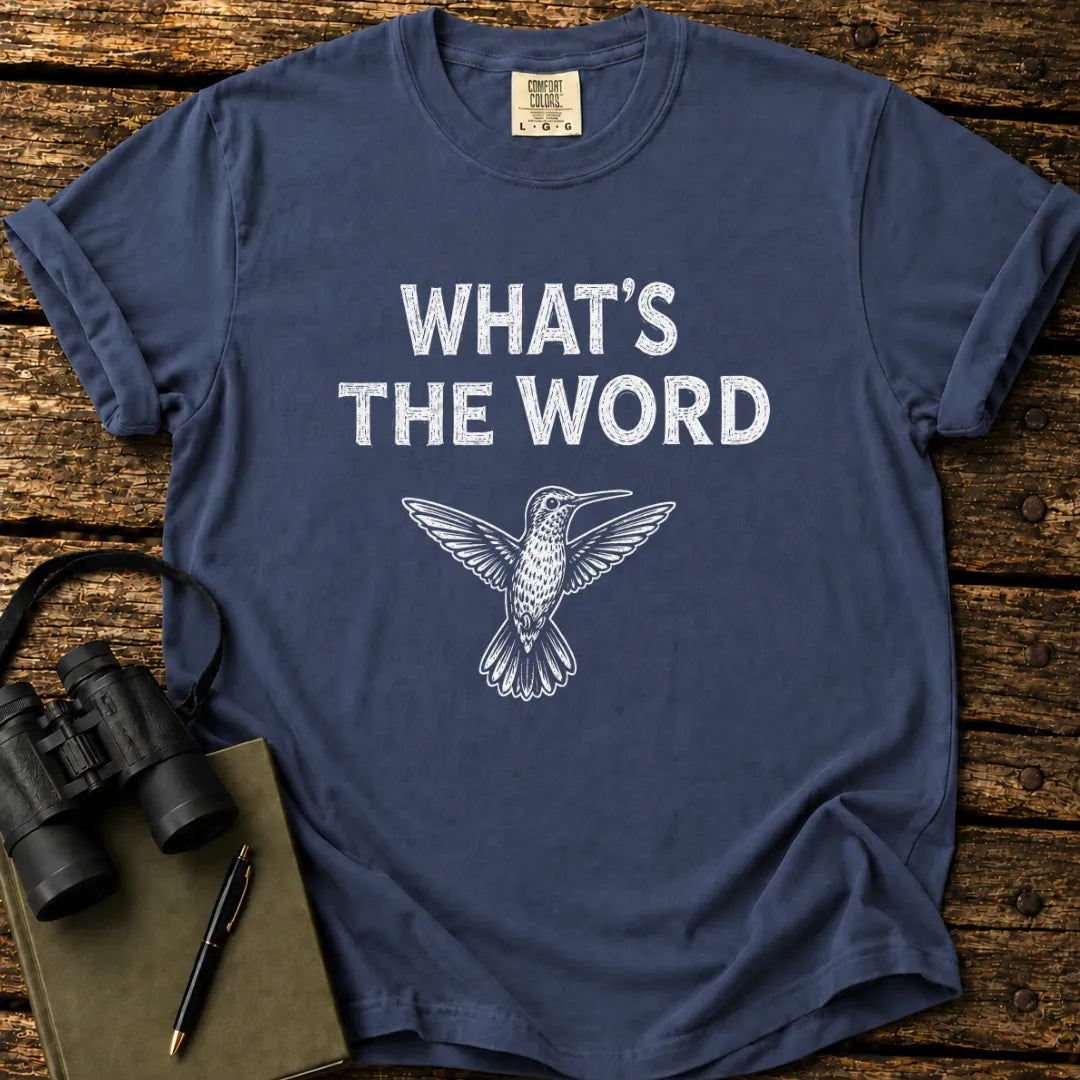 Illustrated Hummingbird design on a retro-style birdwatching t-shirt