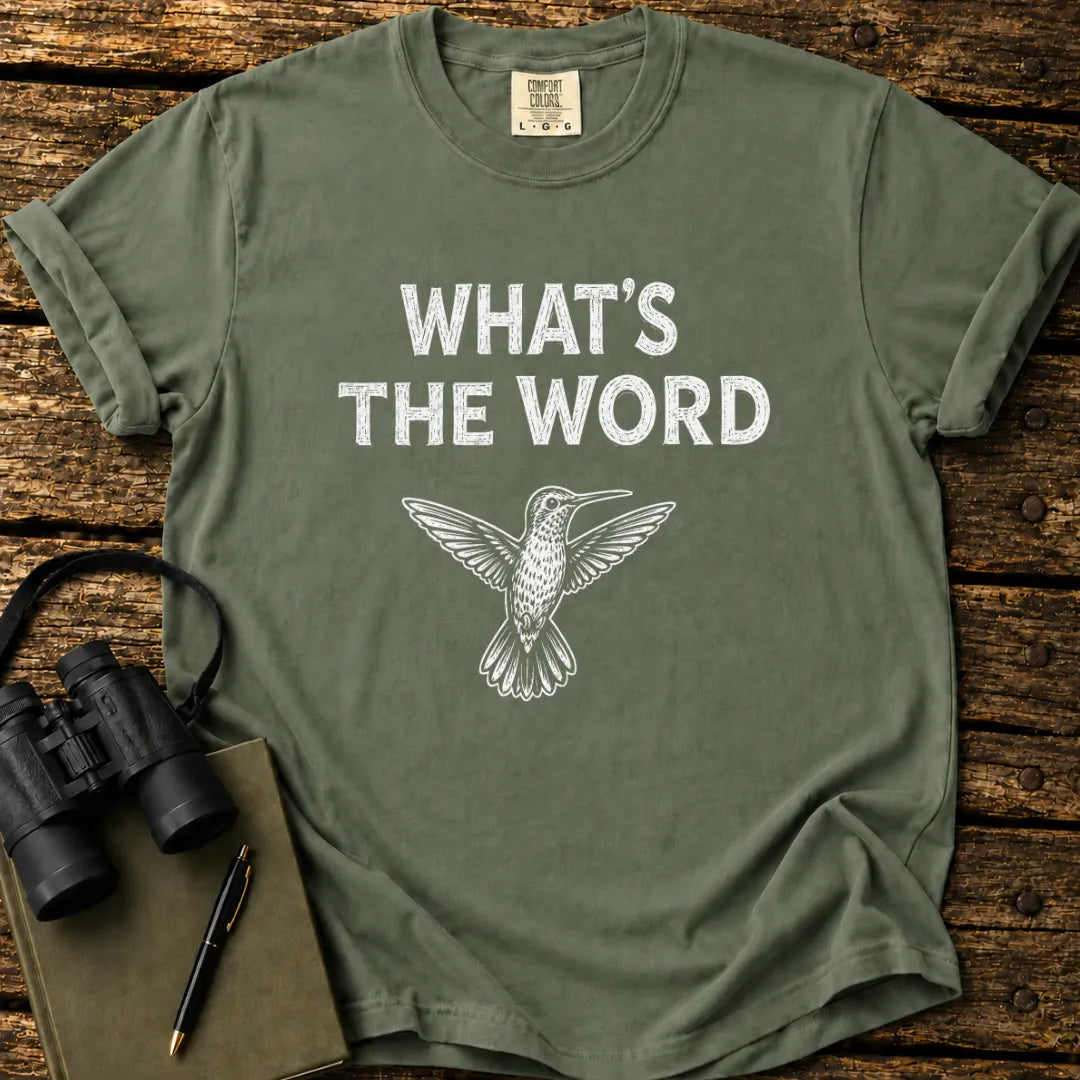 Illustrated Hummingbird design on a retro-style birdwatching t-shirt