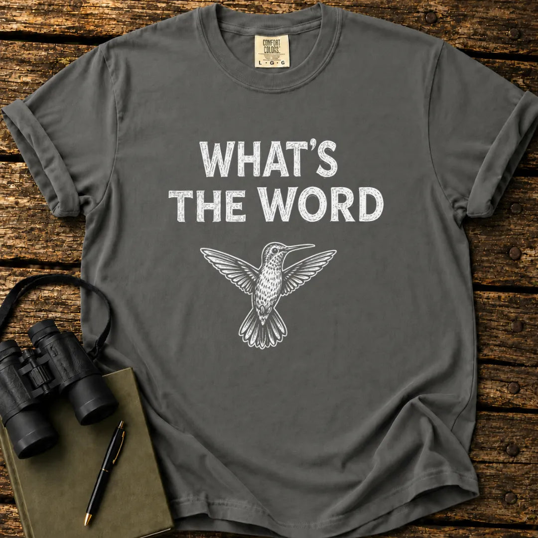 Illustrated Hummingbird design on a retro-style birdwatching t-shirt